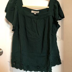 LOFT EUC Square Neck Blouse Forest Green Eyelet